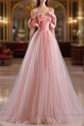 Fairy A Line Off The Shoulder Pink Tulle Semi Formal Prom Dresses For Teens